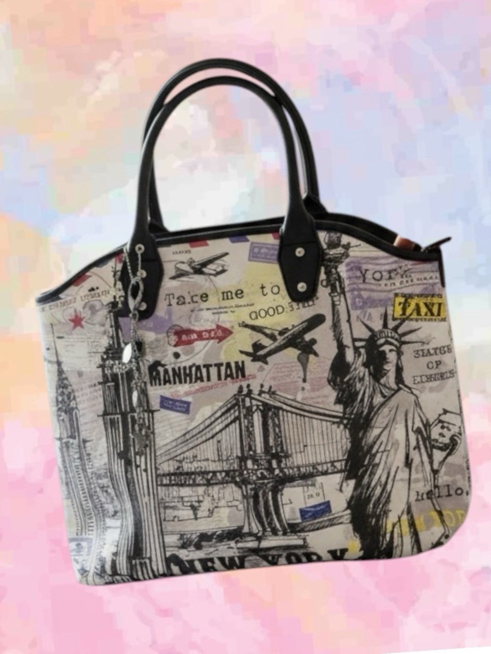Large NEW YORK CITY Zip Top Close Graphic Tote/Hand Bag